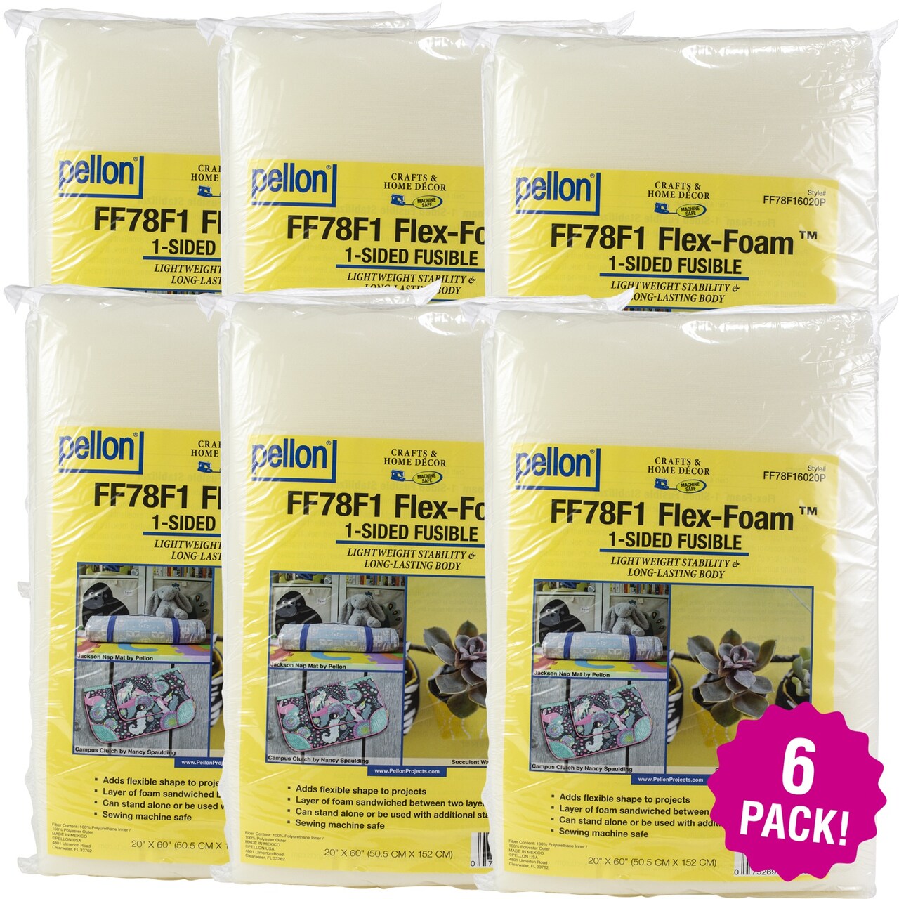 Multipack of 6 - Pellon Flex-Foam 1-Sided Fusible Stabilizer-20"X60"
